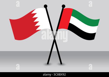 Bahrain und VAE Fahnen gekreuzt, Symbol der Diplomatie. Stock Vektor