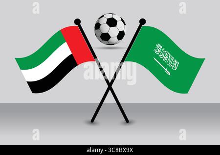 VAE und Saudi-Arabien Fahnen mit Fußball, Illustratives Design. Stock Vektor