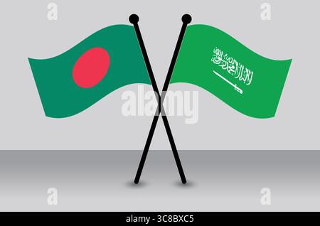 Bangladesch und Saudi-Arabien verflochten die Flaggen und repräsentierten diplomatische Beziehungen Stock Vektor