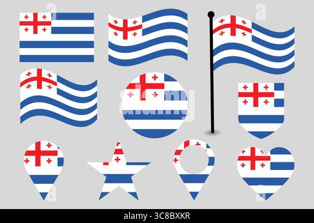 Verschiedene Flag of Adjara Designs auf hellgrauem Hintergrund. Stock Vektor
