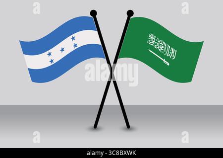 Gekreuzte Flaggen von Honduras und Saudi-Arabien. Stock Vektor