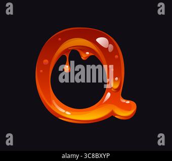 Fließender Honigcartoon Schriftart Buchstabe Q. Sweet Caramel englisches Alphabet-Element, gelber Bonbon-Cartoon-Vektor-Typ Buchstabe. Flüssiges, bernsteinfarbenes FLOW ABC-Schriftzeichen oder leckeres Honigzeichen Stock Vektor