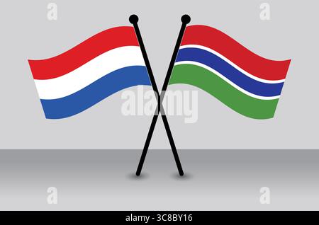 Gekreuzte Flaggen der Niederlande und Gambias Stock Vektor
