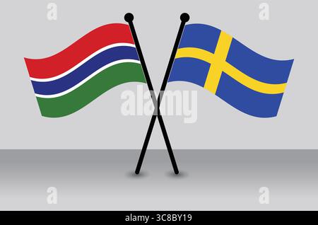 Gambia und Schweden kreuzten sich die Flaggen, die für internationale Beziehungen stehen. Stock Vektor