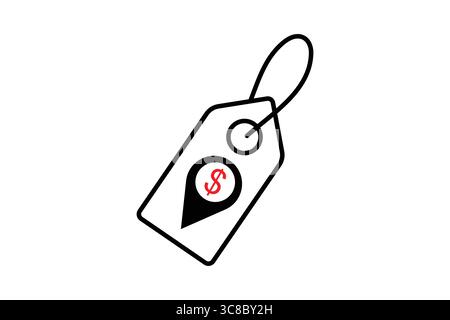 Einfache Vektor-Illustration eines Preisschilds mit einem Dollar-Schild und einer Positionsnadel. Stock Vektor