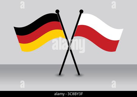 Gekreuzte deutsche und polnische Flaggen symbolisieren Partnerschaft. Stock Vektor