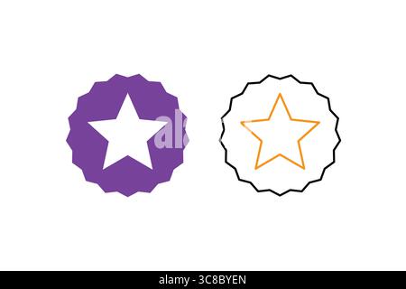 Zwei Sternsymbole, eines durchgehend violett, eines umrissene orange, für positives Feedback. Stock Vektor