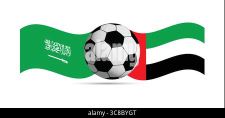 Saudi-Arabien und VAE-Flaggen mit Fußball, internationaler Wettbewerb. Stock Vektor
