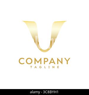 Elegantes goldenes V-Design mit dem Buchstaben vor einem strahlend weißen Hintergrund. Stock Vektor