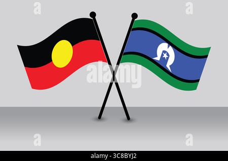 Gekreuzte Flaggen der australischen Aborigines und der Torres Strait Islander. Stock Vektor