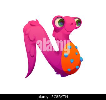 Seltsame Monster Charakter Zeichentrickschrift Buchstabe N. bizarre bogle Personage Kinder ABC Typ Buchstaben, Fantasy Kreatur Vektor Schriftart Symbol. Verrücktes Halloween Monster Charakter englisches Alphabet Element Stock Vektor