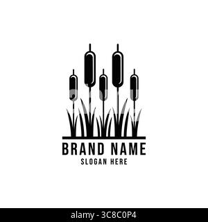 Minimalistisches Logo mit Schilf- und Grasvektordesign. Stock Vektor