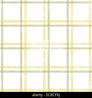 Karomuster mit gelben und grünen Streifen, nahtloser Hintergrund mit Aquarell. Ideal für Textildesign, Geschenkpapier, digitales Scrapbooking, Branding Stockfoto