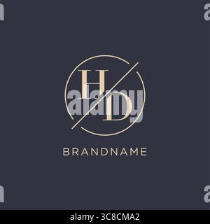Initial Letter HD-Logo mit schlichter Kreislinie eleganter Optik Vektorgrafik im Monogramm-Logo-Stil Stock Vektor