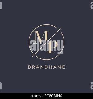 Initial Letter MP-Logo mit schlichter Kreislinie eleganter Optik Vektorgrafik im Monogramm-Logo-Stil Stock Vektor