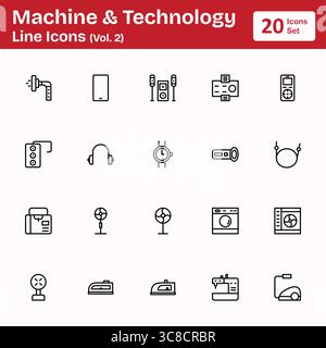 Line Icons Für Machine Technology (Band 2) Stock Vektor