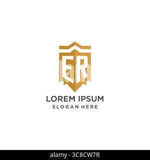 Monogramm er-Logo mit geometrischer Schildform, elegantes, luxuriöses Logo-Design-Vektorgrafik Stock Vektor