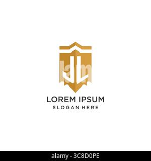 Monogramm JL-Logo mit geometrischer Schildform, elegantes, luxuriöses Initial-Logo-Design-Vektorgrafik Stock Vektor