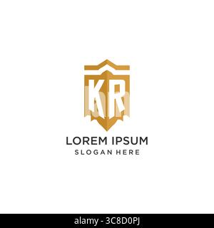 Monogramm-KR-Logo mit geometrischer Schildform, elegantes, luxuriöses Initial-Logo-Design-Vektorgrafik Stock Vektor