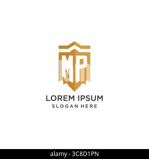 Monogramm-MP-Logo mit geometrischer Schildform, elegante Vektorgrafik im luxuriösen Initial-Logo-Design Stock Vektor