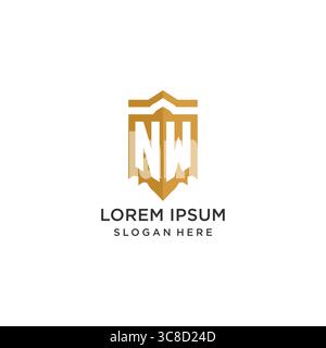 Monogramm NW-Logo mit geometrischer Schildform, elegante Vektorgrafik im luxuriösen Initial-Logo-Design Stock Vektor