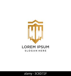 Monogramm WW-Logo mit geometrischer Schildform, elegante Vektorgrafik im luxuriösen Initial-Logo-Design Stock Vektor
