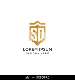 Monogramm-SD-Logo mit geometrischer Schildform, elegantes, luxuriöses Logo-Design-Vektorgrafik Stock Vektor