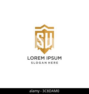 Monogramm-SU-Logo mit geometrischer Schildform, elegante Vektorgrafik im luxuriösen Initial-Logo-Design Stock Vektor