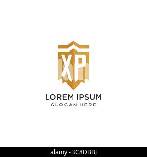 Monogramm XP Logo mit geometrischer Form des Schildes, elegante luxuriöse Vektorgrafik im Initiallogo-Design Stock Vektor