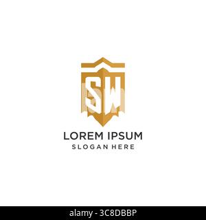 Monogramm SW-Logo mit geometrischer Schildform, elegante Vektorgrafik im luxuriösen Initial-Logo-Design Stock Vektor