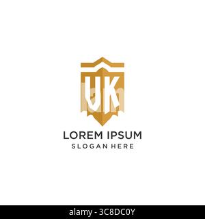 Monogramm VK-Logo mit geometrischer Schildform, elegante Vektorgrafik im luxuriösen Initiallogo-Design Stock Vektor