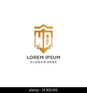 Monogramm WD-Logo mit geometrischer Schildform, elegante Vektorgrafik im luxuriösen Initial-Logo-Design Stock Vektor