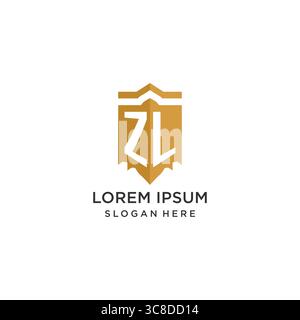 Monogramm ZL-Logo mit geometrischer Schildform, elegantes luxuriöses Initial-Logo-Design Vektorgrafik Stock Vektor