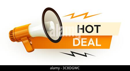 Hot Deal mit Megaphon. Sonderangebot. Symbol für die Verkaufsaktion. Vektorabbildung Stock Vektor