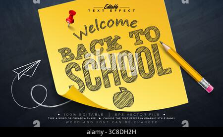 Zurück zur Schule bearbeitbare Skizzierzeichnung Illustrator Texteffekt Design Vektor Grafikstileffekt mit anpassbarer handgezeichneter Schrift und Graphit Stock Vektor