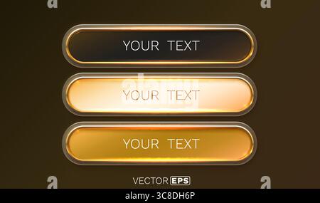 Goldener Rahmen, Farbe festlegen, Taste für Ereignisleiste, goldenes Schild. Vektor Stock Vektor