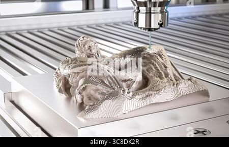 3D-cnc-Roboterarm, der eine Skulptur erzeugt Stockfoto