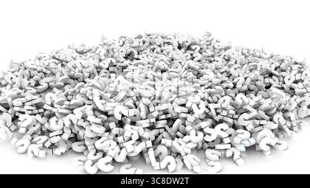 Eine Vielzahl weißer Fragezeichen in einem dichten Cluster. Stockfoto