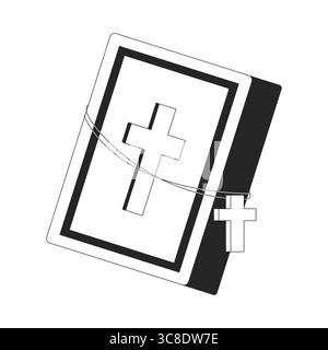 Christliche Bibel mit Kreuzanhänger 2D-Linienobjekt Stock Vektor