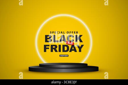 Trendiger Stand, an dem Sie Ihre Produkte während des Black Friday-Verkaufs präsentieren können. Vektorabbildung. Stock Vektor