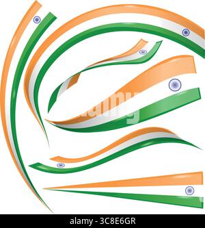 Verschiedene Formen indischer Flaggen. Gruppe von Vektorflags, die auf weißem Hintergrund isoliert sind. Stock Vektor