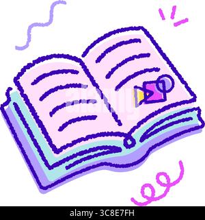 Spielerische Bildungs-Illustration, öffnen Buchseiten Lesen Lernkonzept flache Umrisse Hand gezeichnet grob Stock Vektor
