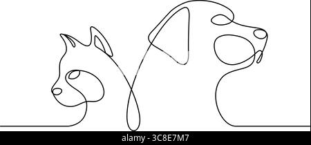 Katze Hund Linie Kunst kontinuierliche Zeichnung Minimalismus handgezeichnet dekorative Haustier Geschäft Tier Krankenhaus Konzept Stock Vektor