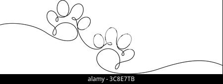 Tierpfoten Fußabdruck Haustier eine Linie Zeichnung durchgehend minimalistisch dekorativ Stock Vektor