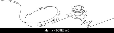 Eine Linie Zeichnung kontinuierliches Stethoskop medizinische Geräte Puls Hand gezeichnet minimalistische Kunst Stock Vektor