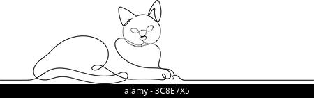 Katze, die eine Linie sitzt und kontinuierlich dekorative Kunst-Minimalismus zeichnet Stock Vektor