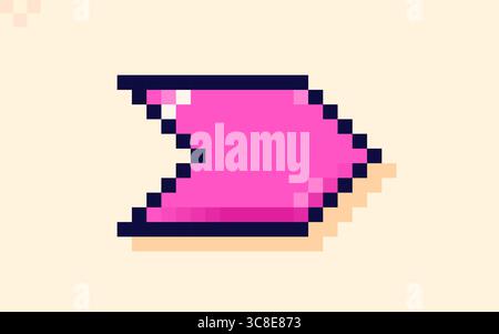 Ein magentafarbener Pfeil. Spielelement im 8-Bit-Pixel-Art gezeichnet. Stock Vektor