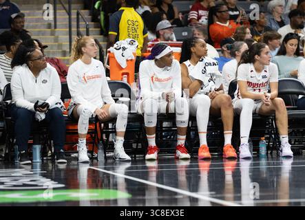 College Park, USA. August 2025. Washington Mystics schlüpfen am 3. August 2025 in der Gateway Center Arena in College Park, GA, in den Atlanta Dream. (Foto: Lawrence Cooper/SIPA USA) Credit: SIPA USA/Alamy Live News Stockfoto