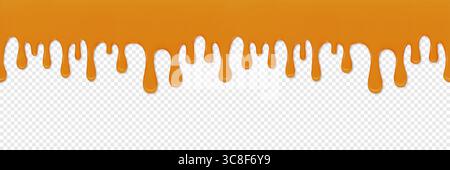 Ein leuchtender orangefarbener, tropfender Flüssigkeitseffekt auf transparentem Hintergrund, ideal für digitale Designs und grafische Überlagerungselemente. Erfasst das Wesen von s Stock Vektor