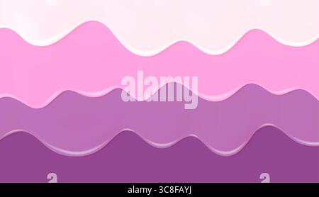Fließende, geschmolzene farbige Glasur mit glatter Wellenform. Schichten rosafarbener, violetter Flüssigglasur. Realistischer 3D-Vektorhintergrund. Stock Vektor